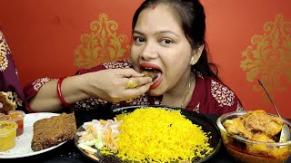 Eating Basanti Polao And Spicy 🔥 Chicken Kosha 