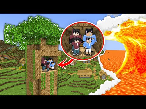 LAVA TSUNAMI Vs Tree Bunker To PROTECT My Family in Minecraft!