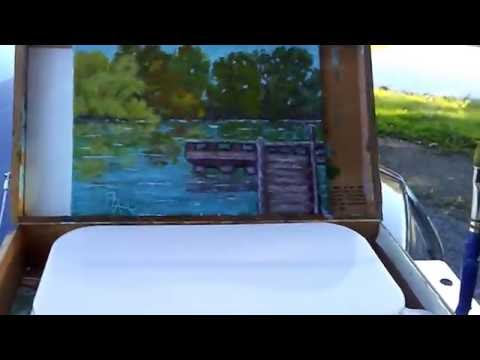 A touch of fall    ( Acrylic Plein Air Painting  with cigar Pochade box )