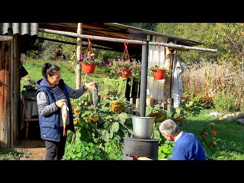 A simple family life in the village. While we're building a house, Olesya cooks dinner for us
