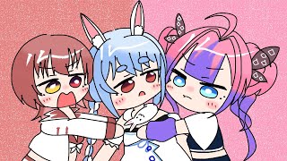 【手描き】マリヴィヴィお母さん対決/ホロライブ/宝鐘マリン/綺々羅々ヴィヴィ/兎田ぺこら/切り抜き漫画