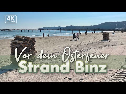 Strand von Binz vorbereitet auf das Osterfeuer - Rügen Urlaub 2023 (4K Walk)
