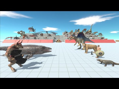 2 vs 4  Dinosaur + Mammals + Human and Reptile vs Fantasy + aquatic - Animal Revolt Battle Simulator