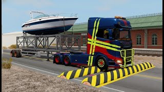 Truck and car vs Speed ​​Bumps and mega Gutter BeamNG drive