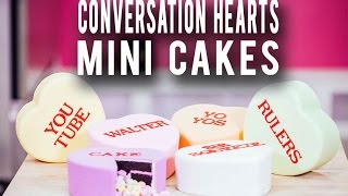 How To Make CONVERSATION HEART CAKES! Candy-Coloured Chocolate Cakes with a Sweet Surprise Inside!