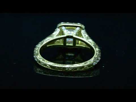 2.12 Ct Princess Cut Diamond Halo Baby Split Shank Filigree Design Engagement Ring