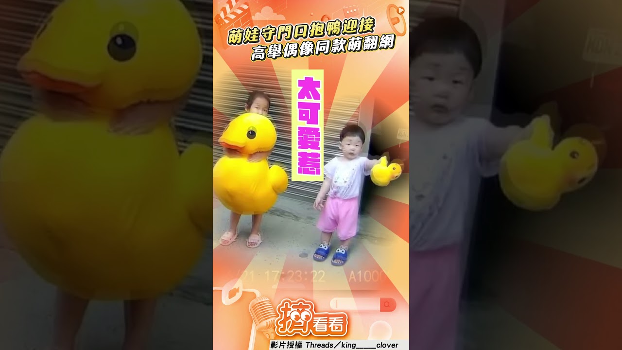 影音／萌娃守門口熱血追星垃圾車　高舉「偶像同款鴨鴨」萌翻網