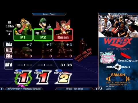 WTFox - 2KrunkVillian + Westballz (green) vs Kman + Iori (red) - Project M Doubles Losers Finals