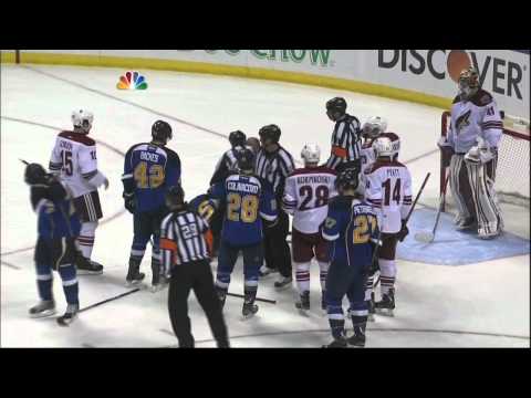 Langenbrunner vs Rozsival scrum. Phoenix Coyotes vs St. Louis Blues 4/6/12 NHL Hockey