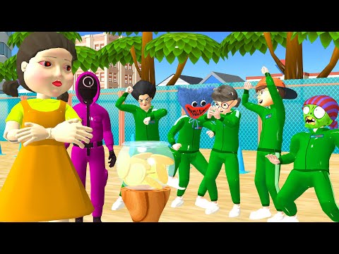 Scary Stranger 3D - Squid Game (오징어 게임) vs Huggy Wuggy Nick and Tani Play Honeycomb Candy Challenge