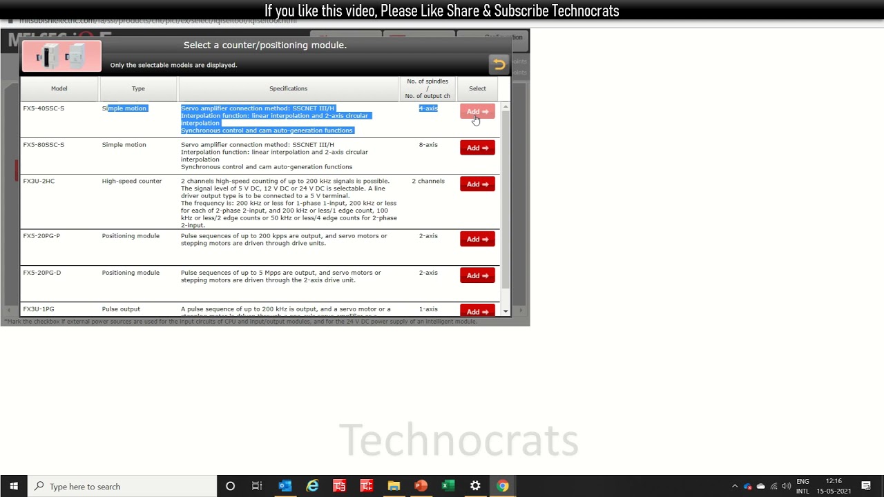 PLC Selection in Mitsubishi FX5U iQ F Series