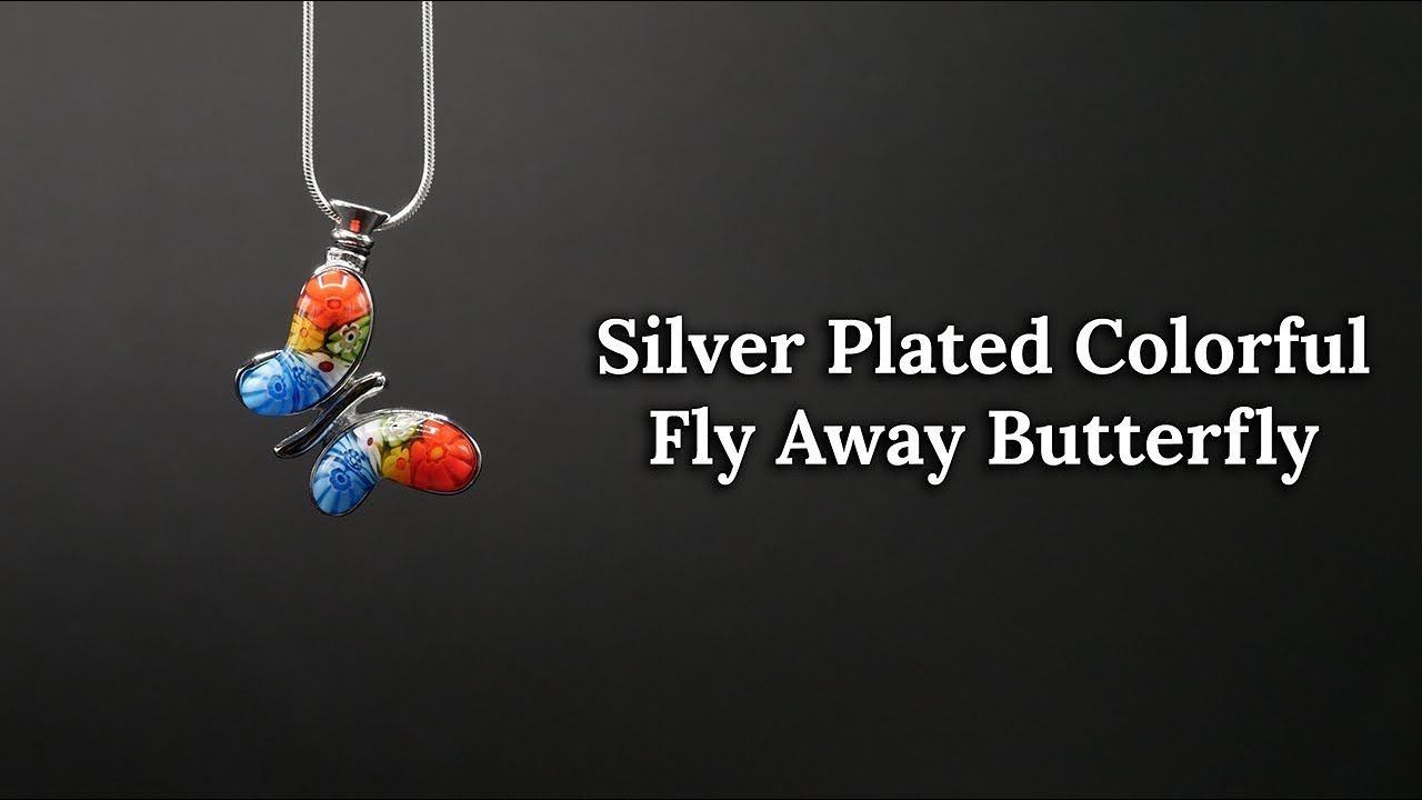 Remembrance Keepsake Pendant:  Silver Plated Colorful Fly Away Butterfly (2019)