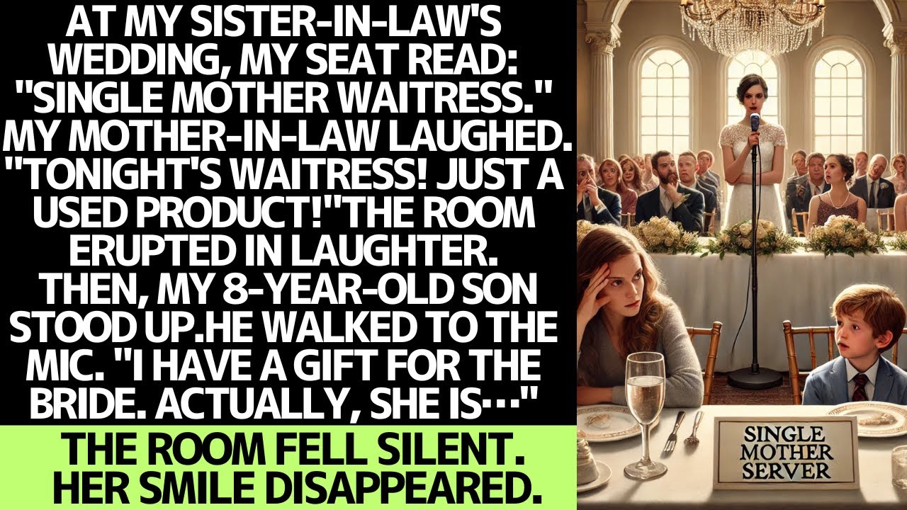 At my sister-in-law's wedding, my seat said 'single mother waitress'... then my son spoke.