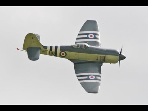 GIANT 1/4 SCALE RC HAWKER SEAFURY - MOKI 250 cc 5 CYLINDER RADIAL - MICK AT BARKSTON WARBIRDS - 2014
