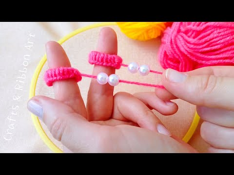 It's so Cute !! Superb Woolen Flower Making Trick with Finger- Hand Embroidery Amazing Flower Design