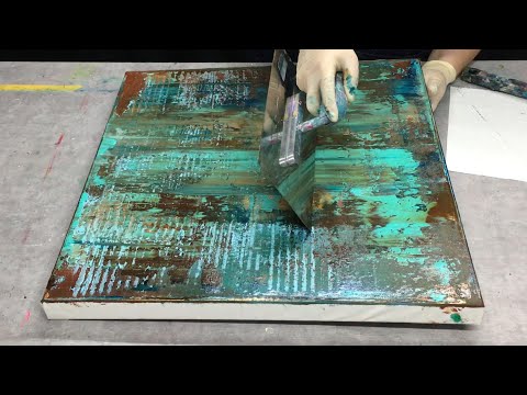 Squeegee technique | abstract acrylic painting | rust and patina effect | simply paint with acrylics