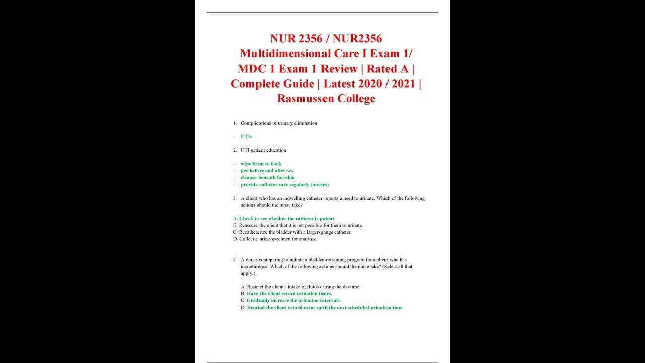 nur 2356/nur2356 multidimensional care i exam 1 mdc 1 exam 1 review rated a complete guide latest