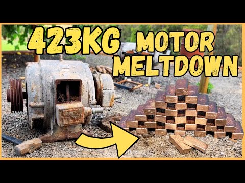 423KG Motor Melt - Huge Copper Recovery Scrapyard Salvage - ASMR Metal Melting & Shredding