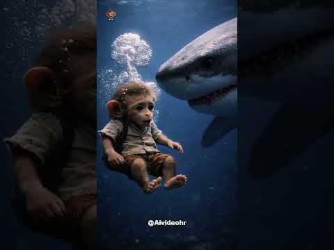 The Most Unexpected Friendship You’ll See Today! 🐵🤝🦈#shorts #cute #shark #monkey #cartoon #trending