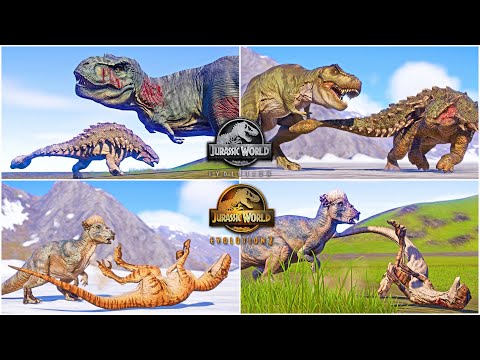 JWE1 vs JWE2 Herbivore Dinosaurs Kill Animations vs Carnivore Dinosaurs
