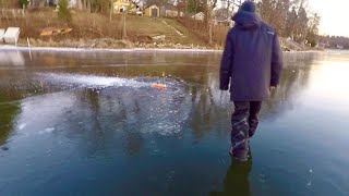 He caught the BIG Fish of the day Ice Fishing First Ice With Tip Ups!