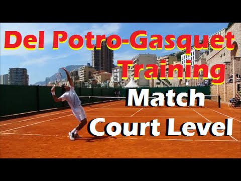 Tennis  Practice | Del Potro vs Gasquet Training Match 2013 (Court Level)