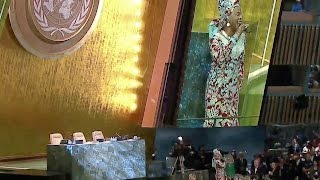 Angelique Kidjo singing Afirika at the opening of the 2015 United Nations General Assembly