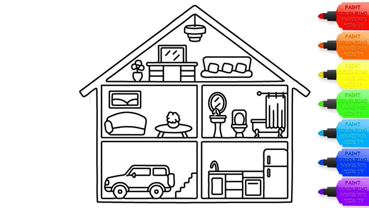 How to draw a inside House for kids - inside House coloring page for kids-Coloring Books