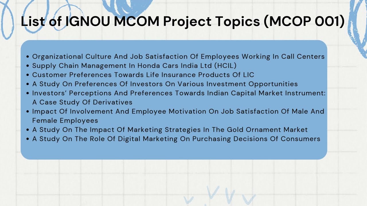 IGNOU MCOM Project Topics MCOP 001 | IGNOU PROJECT