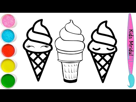 A Cute Ice cream drawing painting and coloring step by step for kids and toddlers || Ice cream Art