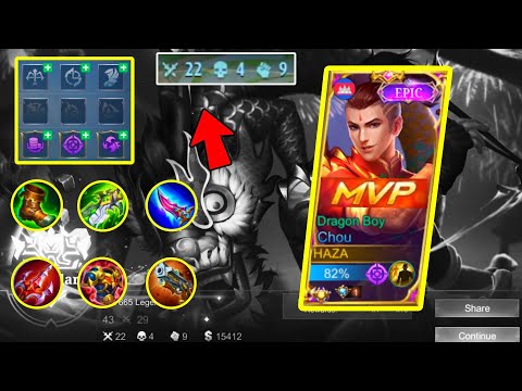 Chou Emblem Set And Build Auto 22 Kill in Solo Rank MyThic | Chou New Meta Gameplay 2022 - MLBB
