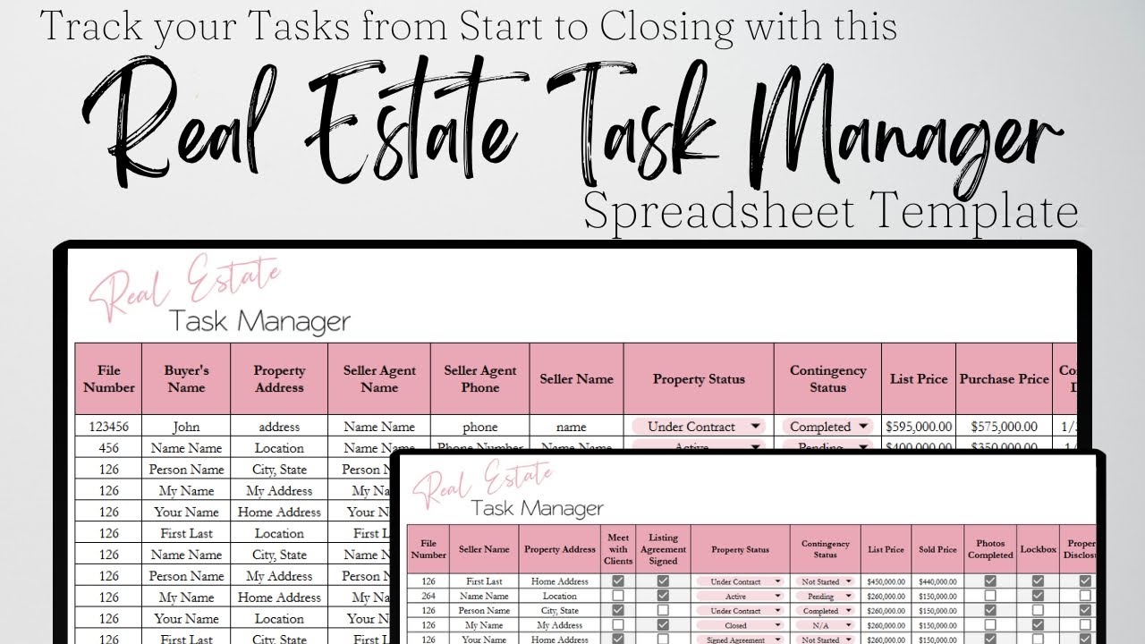 Real Estate Task Management Template Google Sheets for Buyers and Sellers Agents Excel Spreadsheet