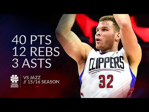 Blake Griffin 40 pts 12 rebs 3 asts vs Jazz 15/16 season