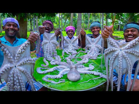 OCTOPUS COOKING and EATING | Big Size Octopus fry | Seafood Recipe Cooking in Village