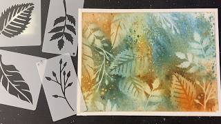 Reverse Stenciling WATERCOLOR leafy floral - easy & relaxing painting process - 419