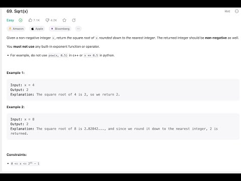 1 Binary Search Leetcode 69 Sqrtx Java