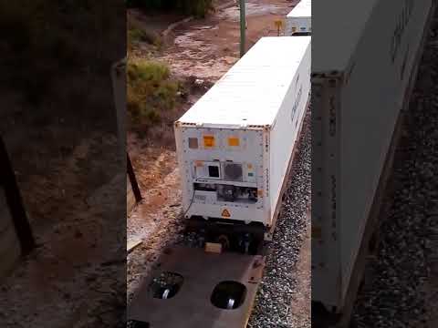Mildura freight train (Fruit flyer) going through pedestrian bridge