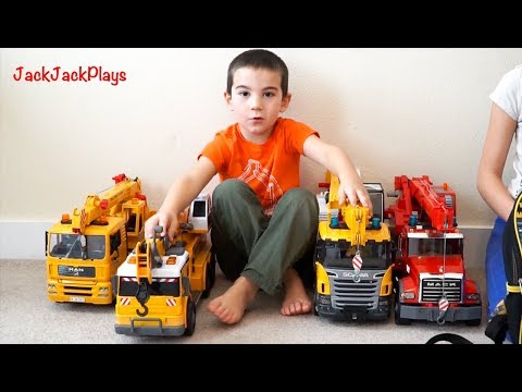 Pretend Play Fishing with Crane Trucks: Kids Playing with Bruder Toys