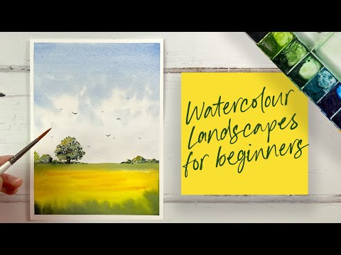 Watercolour Landscape Painting for Beginners | Spring Field Landscape