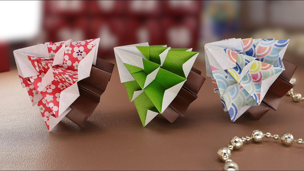 【折り紙ツリー】きれいな立体クリスマスツリーの作り方🎄ちょこんと可愛い！ 手のひらサイズ！3D Mini Origami Christmas Tree Tutorial - Step by Step