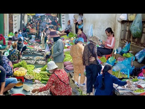 Lifestyle Vendors In Market: Fresh Vegetable, Pork, Pickle Crab, Fish & More | Beoung Tumpun Market