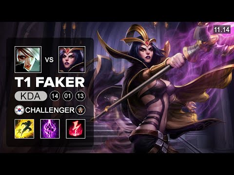 T1 Faker LeBlanc Mid vs Riven - KR Challenger Patch 11.14