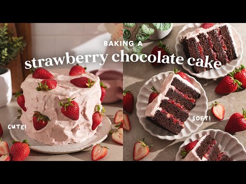 Strawberry Chocolate Cake 🍓 bake a cute summer cake with me
