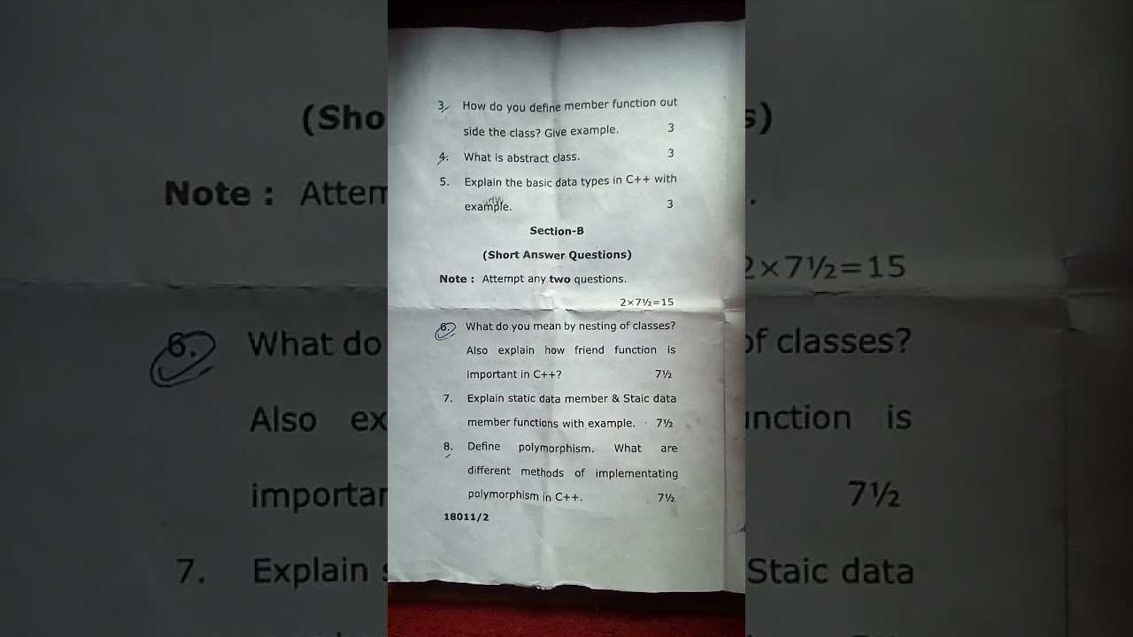 oops with c++ || CCSU bca question paper 2020