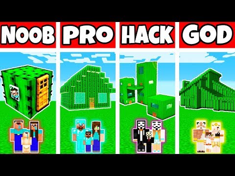 Minecraft: FAMILY SECRET CACTUS HOUSE BUILD CHALLENGE - NOOB vs PRO vs HACKER vs GOD in Minecraft