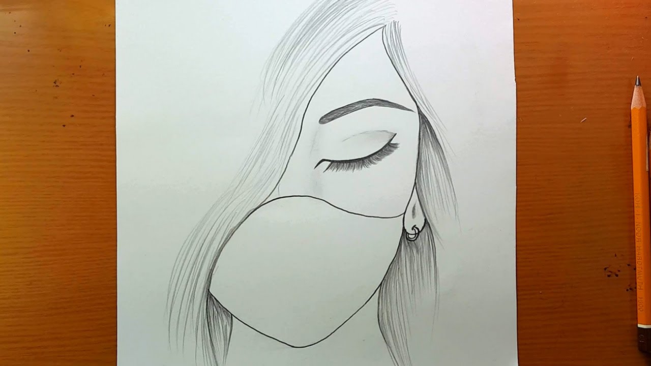 desenho fácil | como desenhar uma garota triste usando uma máscara com um lápis
