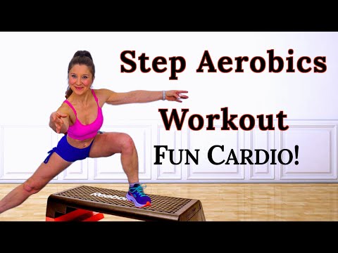 Step Aerobics workout beginner friendly. LOW IMPACT STEP UP EXERCISE, with Stretching. Stepper Dance
