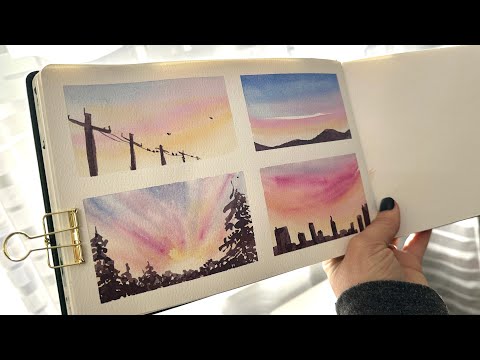 Watercolor Journal Day 196 (Tiny paintings, Sunrises)