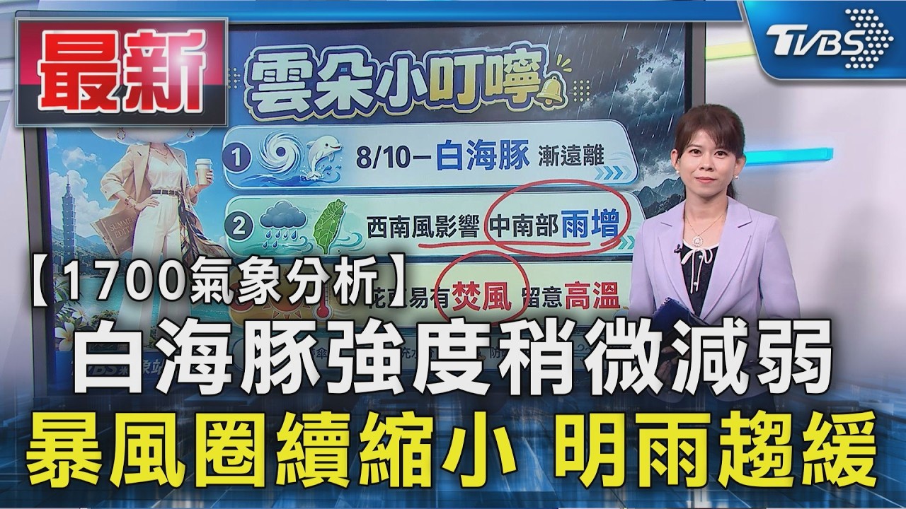白海豚強度稍微減弱 暴風圈續縮小 明雨趨緩
