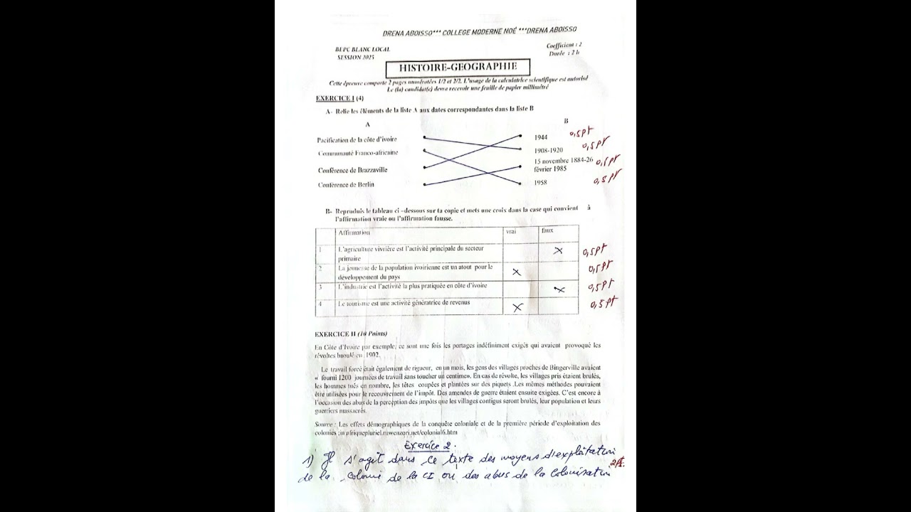 BEPC BLANC 2025 HISTOIRE GEOGRAPHIE DRENA ABOISSO